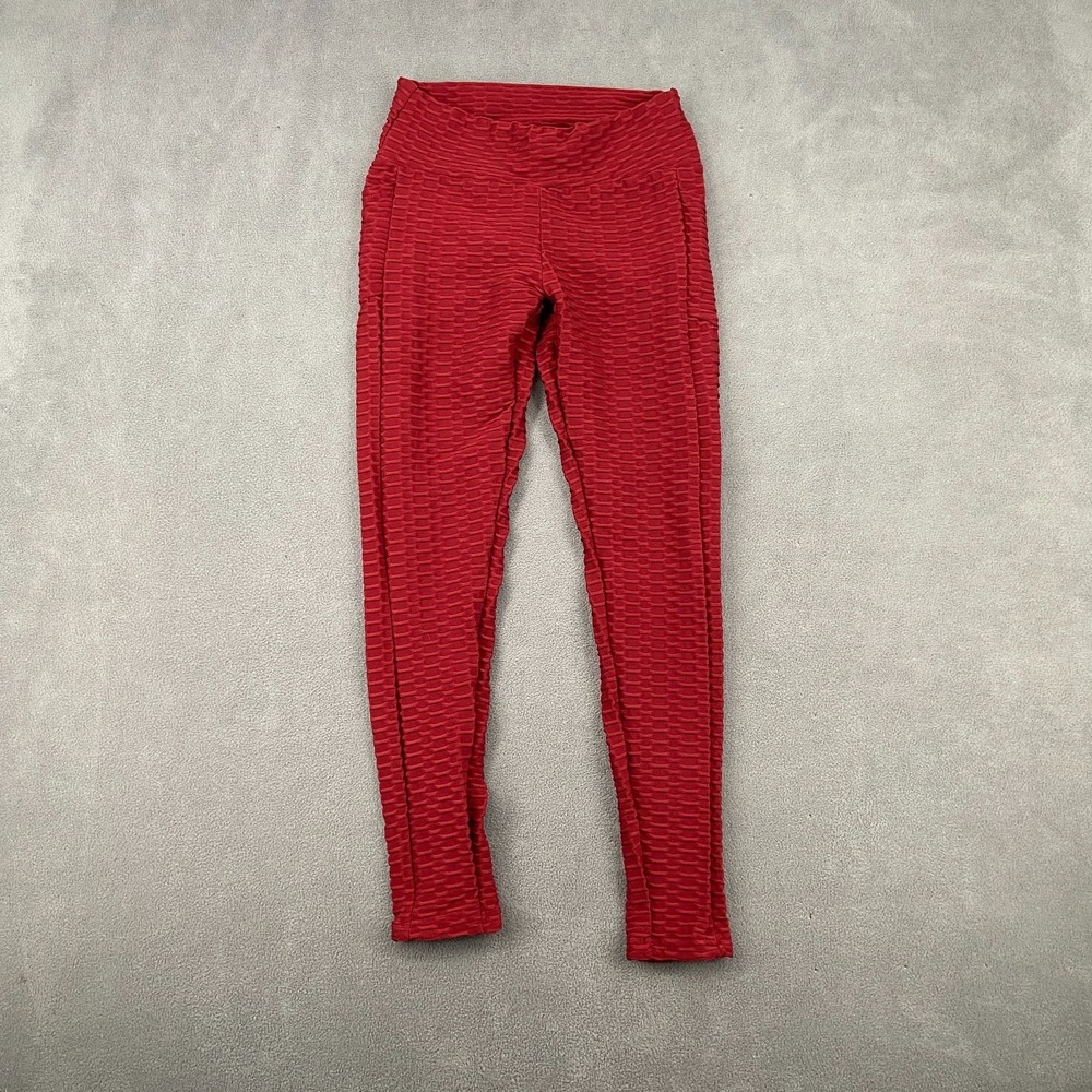 Yitong Leggings Womens L Red Textured Honeycomb Ruched Butt Lifting High Waist